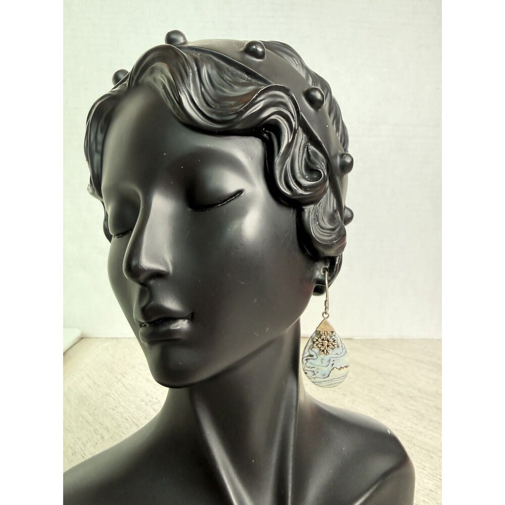 Robert Manse 925 & 18K Gold Abalone Shell Teardrop Dangle Earrings OSIL Bali - Picture 2 of 8